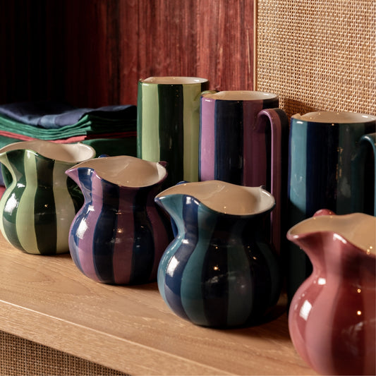 Striped Turquoise Tall Ceramic Carafe