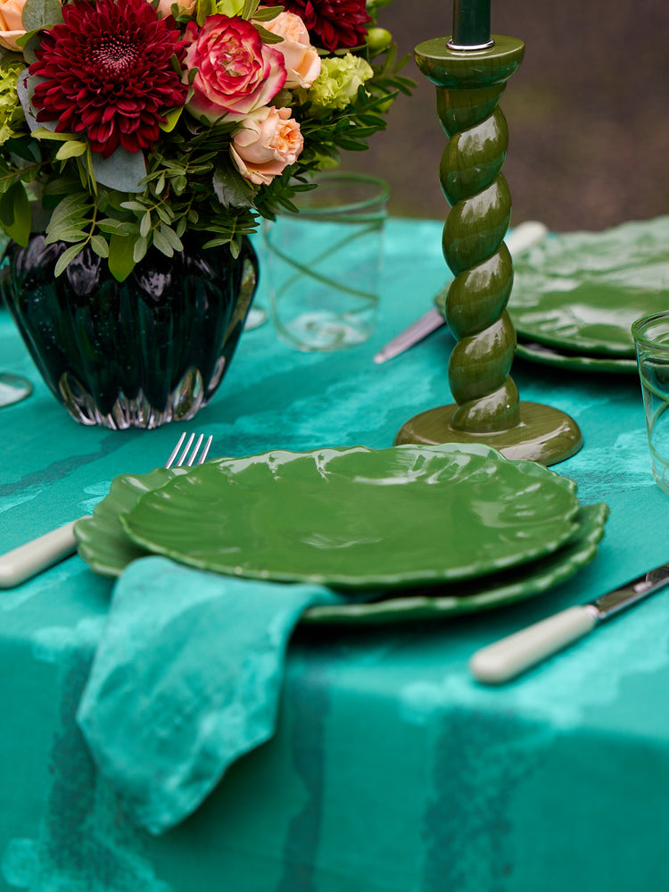 Green Flower Handmade Salad Plate