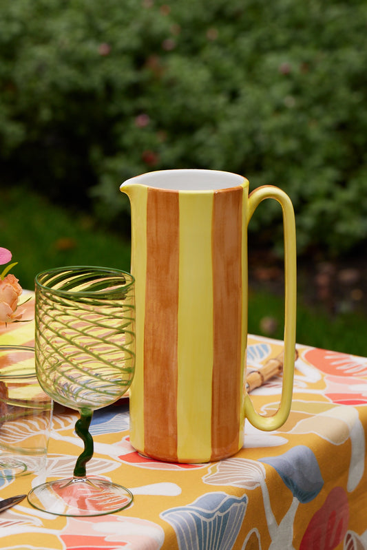 Striped Yellow Tall Ceramic Carafe