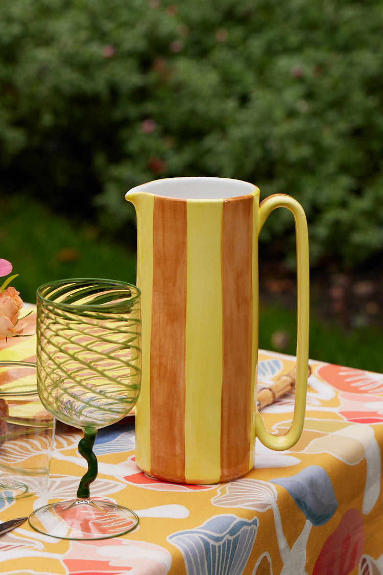 Striped Yellow Tall Ceramic Carafe