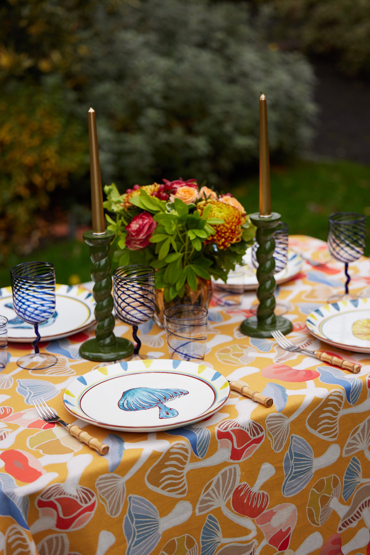 Mushroom Hand-Painted Blue Ceramic Dinner Plate