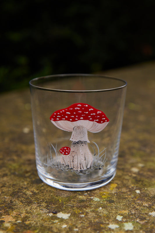 Set of 4 Mushrooms Hand-Painted Tumbler Glasses