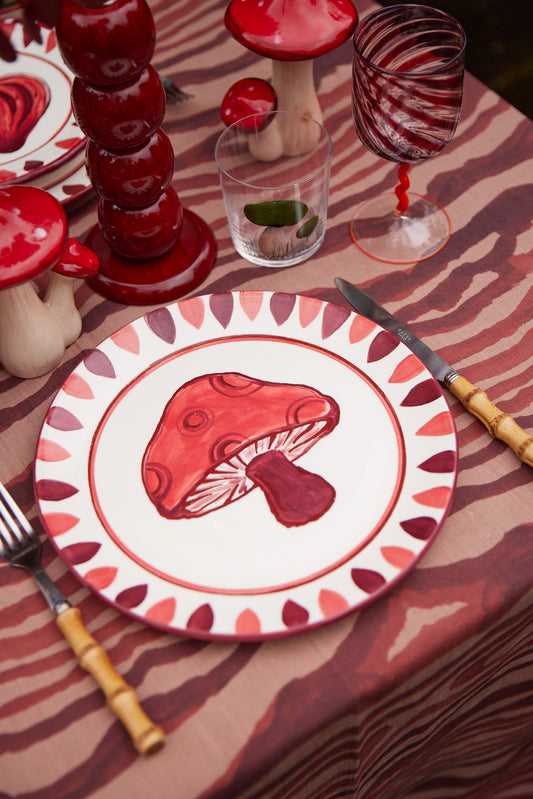 Mushroom Hand-Painted Bordeaux Ceramic Dinner Plate