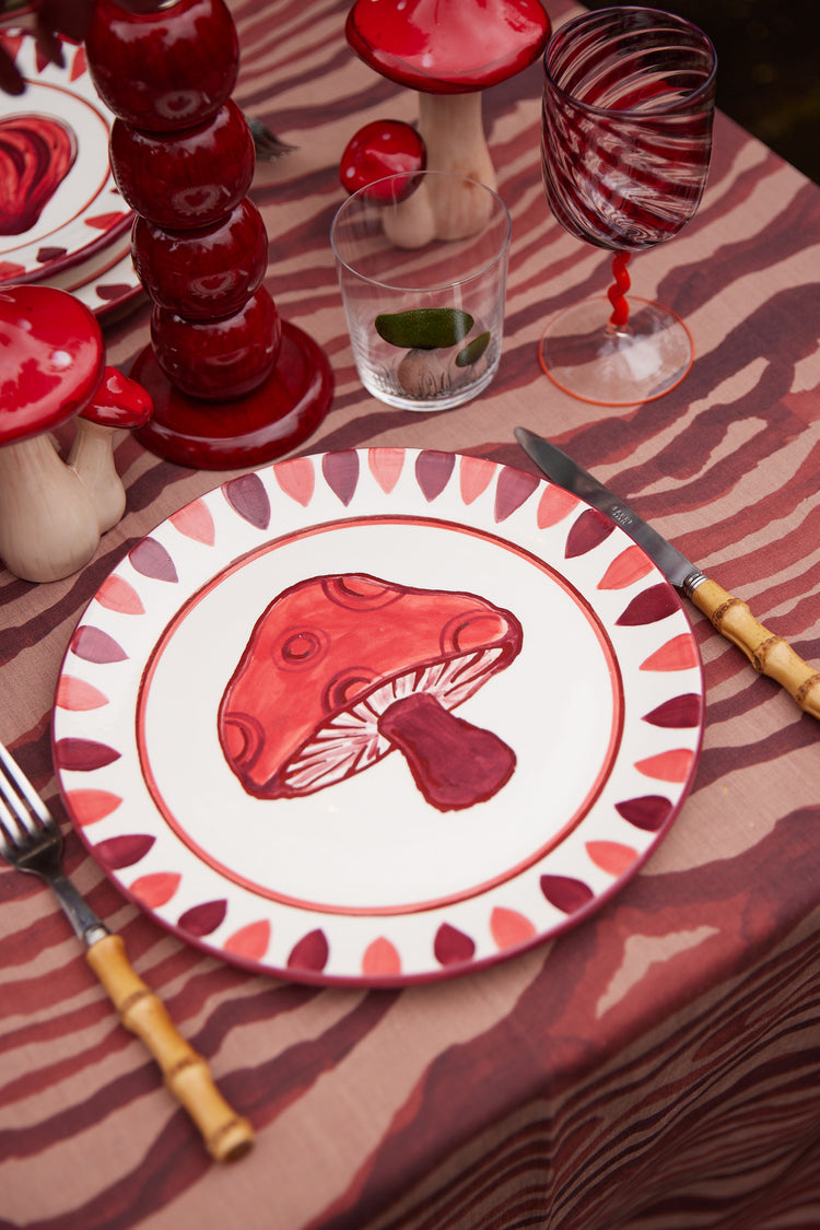Mushroom Hand-Painted Bordeaux Ceramic Dinner Plate