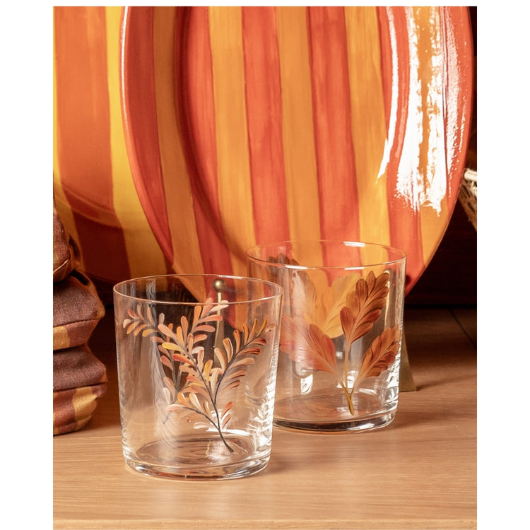 Set of 4 Leaves Hand-Painted Tumbler Glasses