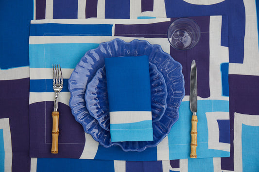 Set of 2 Shapes Blue Linen Placemats