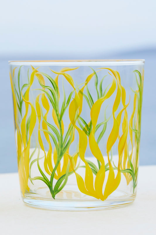 Yellow Seaweed Hand-painted Tumbler Glass