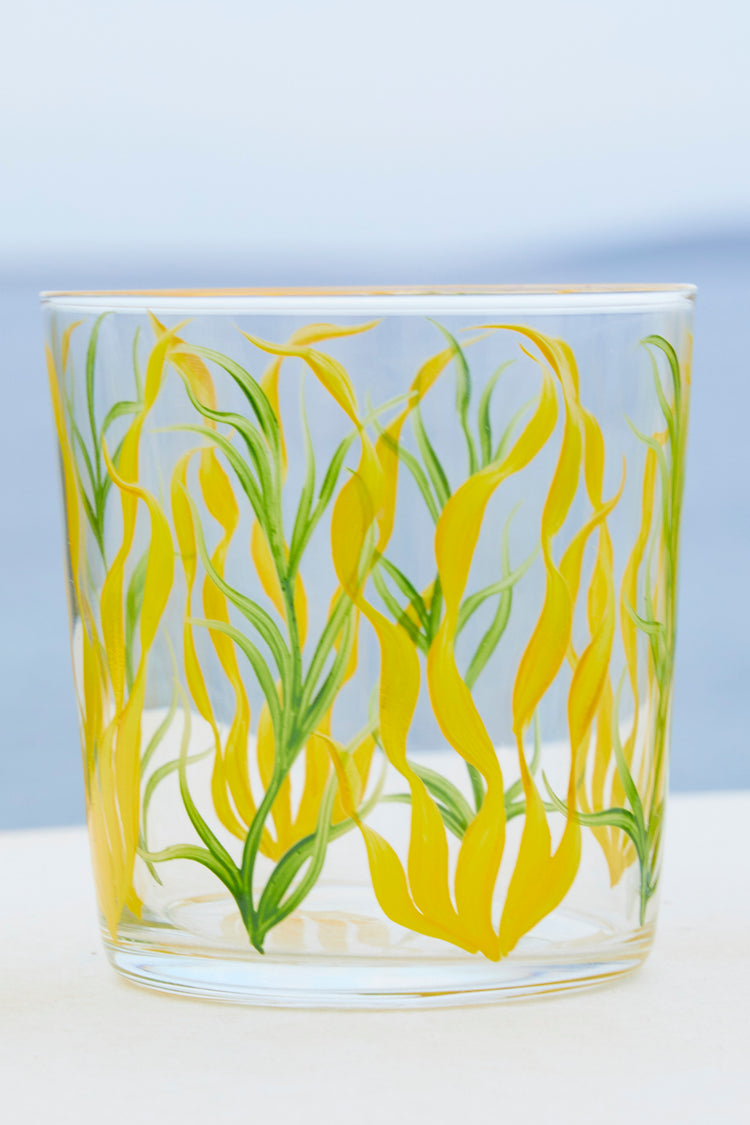 Yellow Seaweed Hand-painted Tumbler Glass