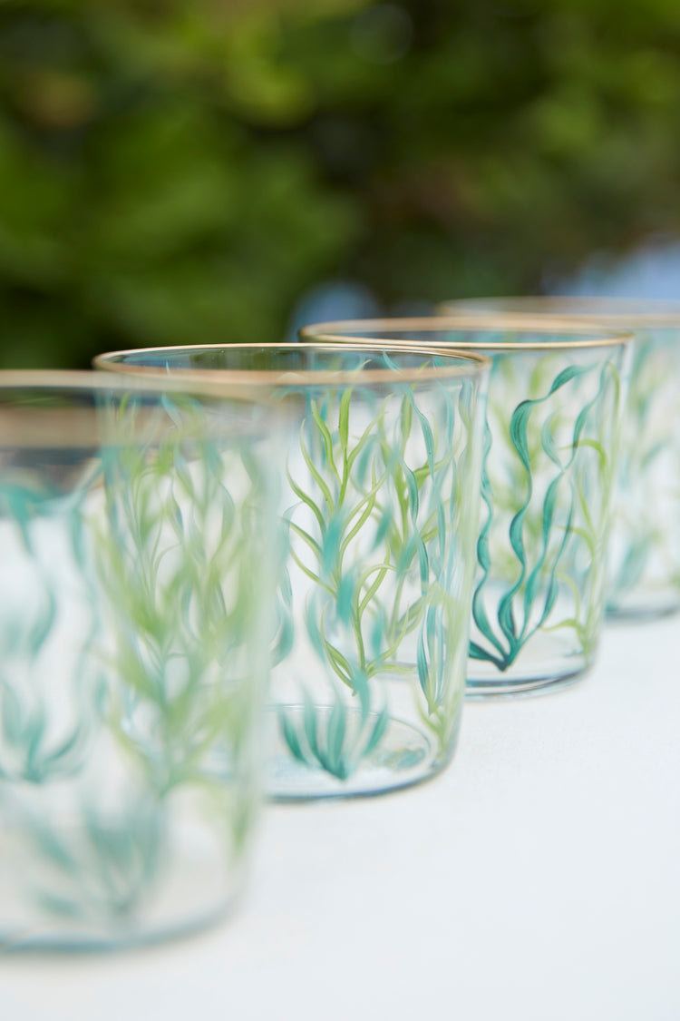 Green Seaweed Hand-painted Tumbler Glass