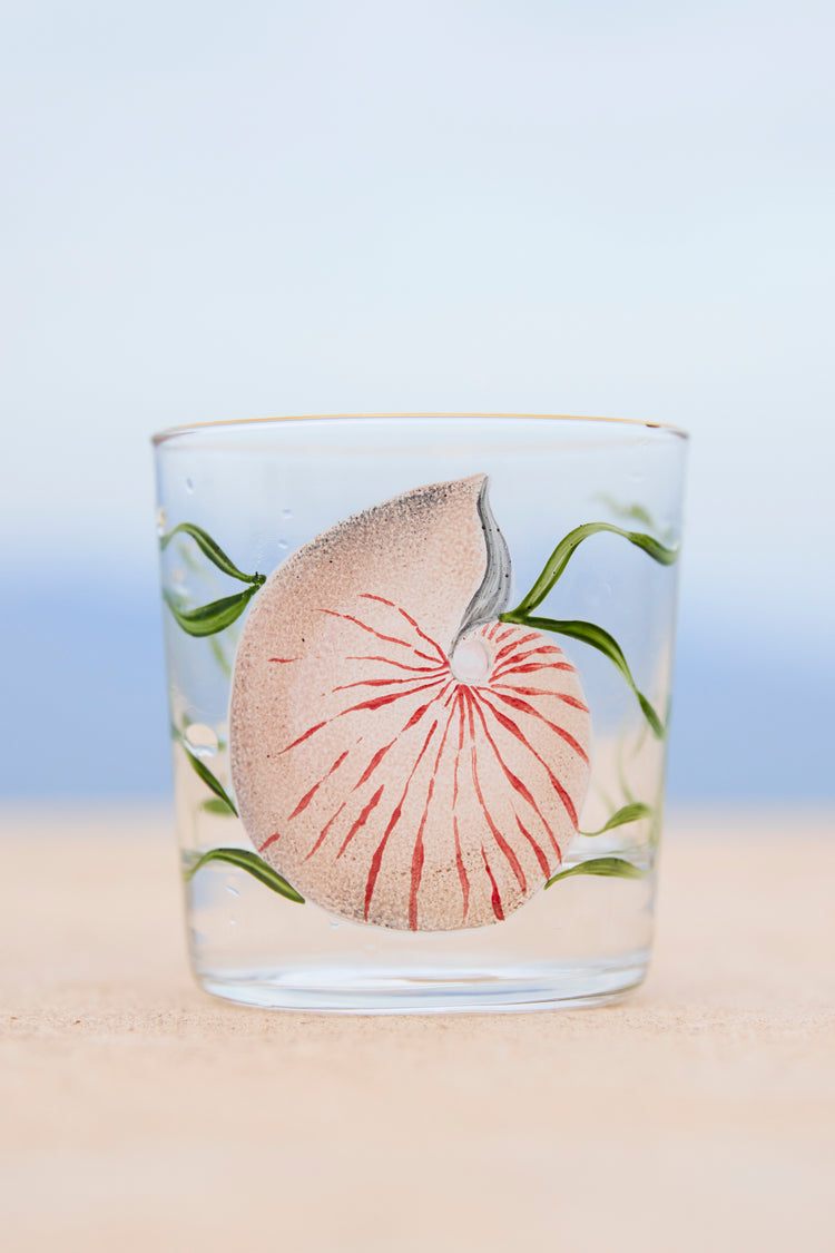White Shells Hand-painted Tumbler Glass