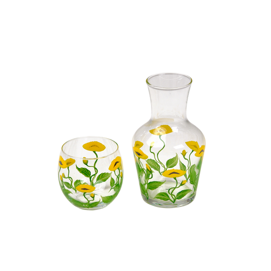 Bedside Water Carafe & Glass Set Hand-Painted Poppy Yellow
