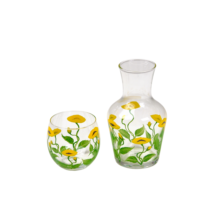 Bedside Water Carafe & Glass Set Hand-Painted Poppy Yellow