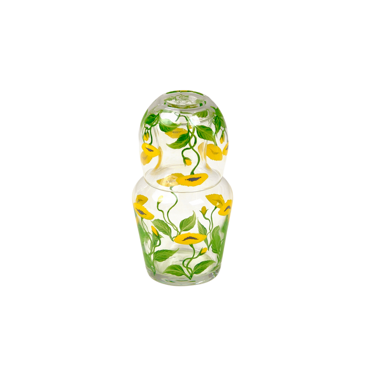 Bedside Water Carafe & Glass Set Hand-Painted Poppy Yellow