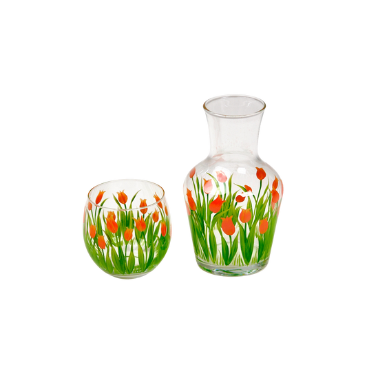 Bedside Table Water Hand-painted Glass Set Tulip Orange