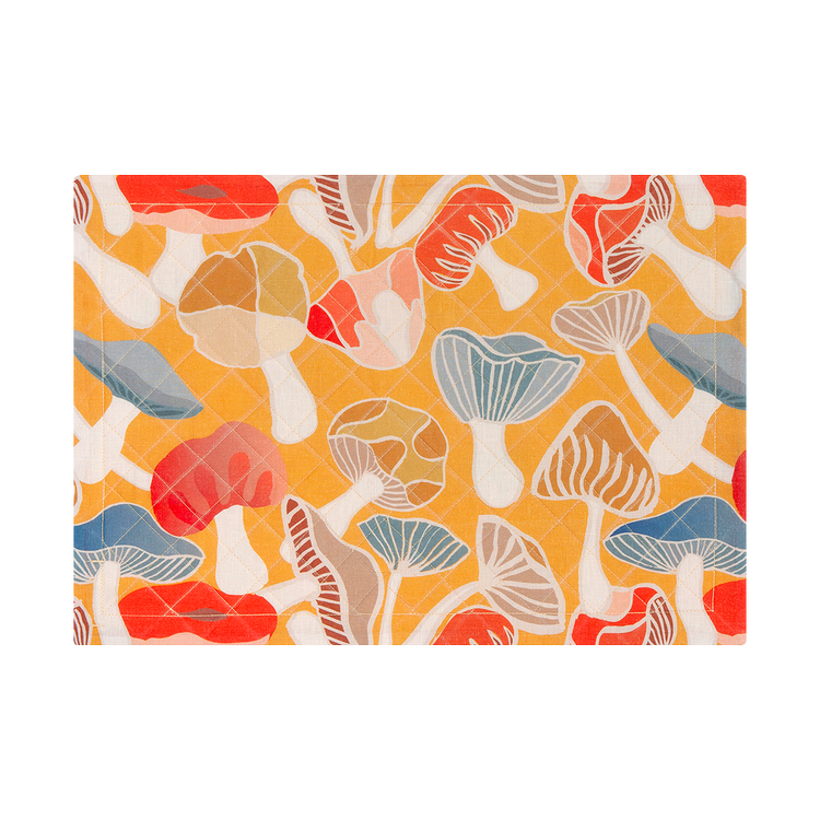 Set of 2 Wonderland Mustard Yellow Linen Quilted Placemats