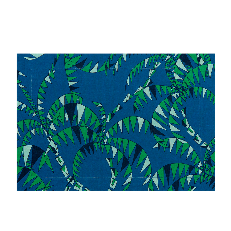 Set of 2 Palm Trees Blue Linen Placemats