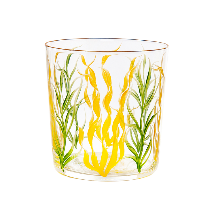 Yellow Seaweed Hand-painted Tumbler Glass