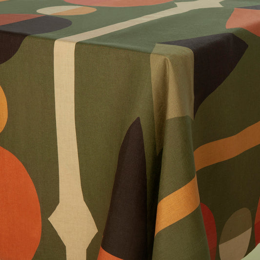 Art Deco Green Linen Tablecloth