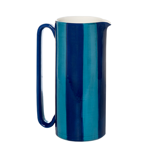 Striped Blue Tall Ceramic Carafe