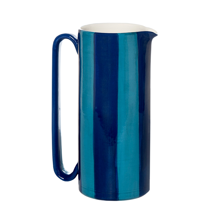 Striped Blue Tall Ceramic Carafe