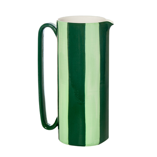 Striped Green Tall Ceramic Carafe