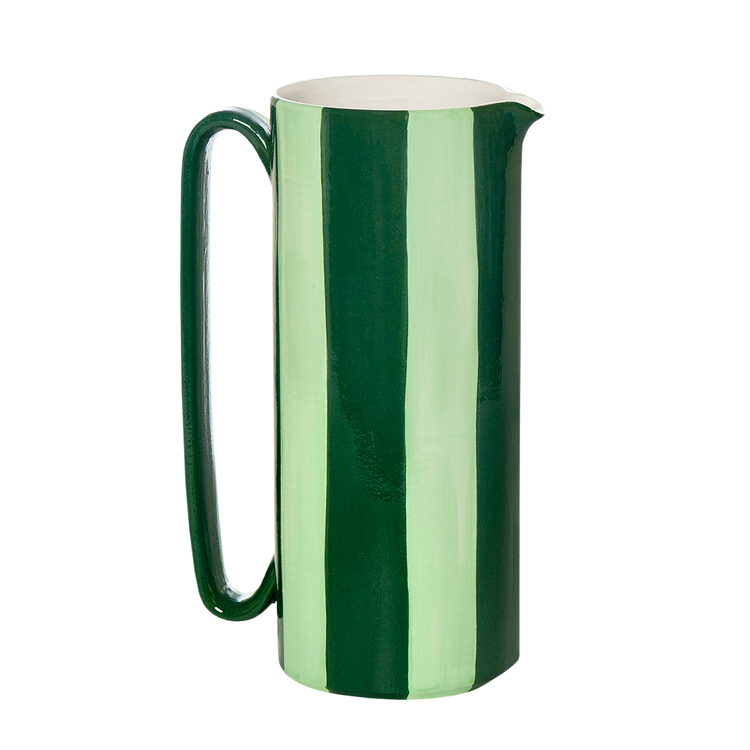 Striped Green Tall Ceramic Carafe