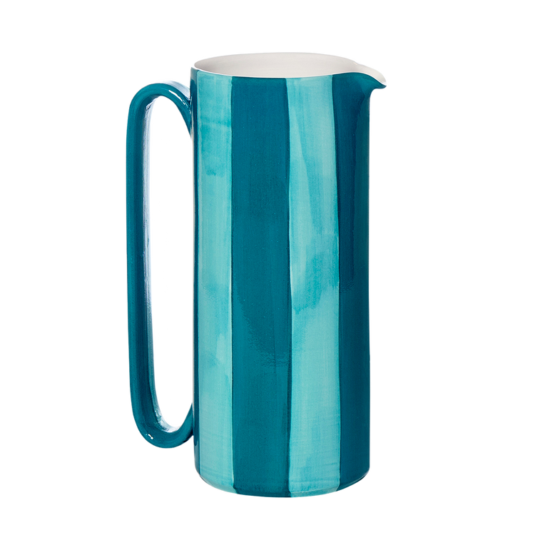 Striped Turquoise Tall Ceramic Carafe