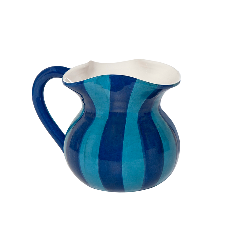 Striped Blue Short Ceramic Carafe