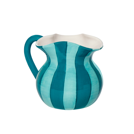 Striped Turquoise Short Ceramic Carafe