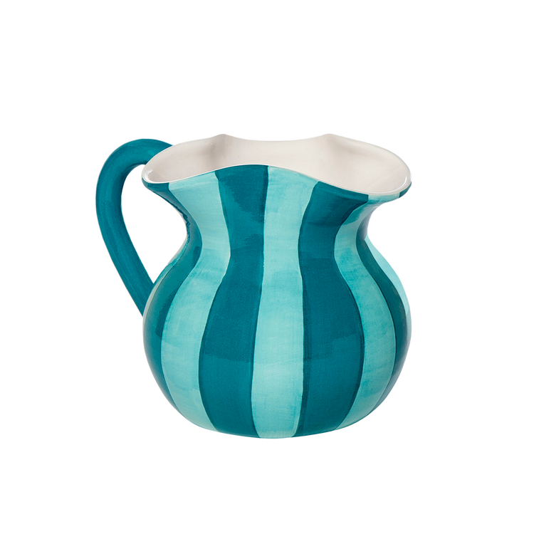 Striped Turquoise Short Ceramic Carafe