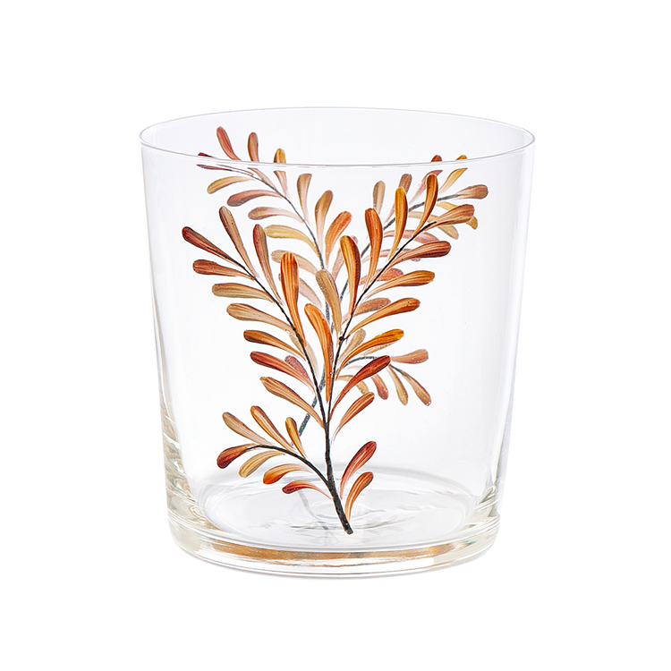 Set of 4 Leaves Hand-Painted Tumbler Glasses