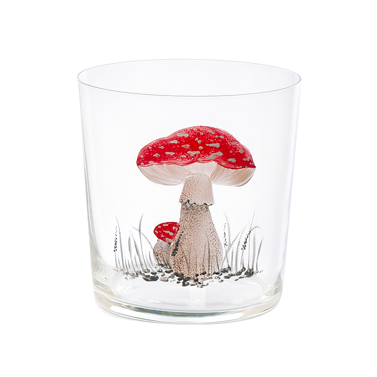 Set of 4 Mushrooms Hand-Painted Tumbler Glasses