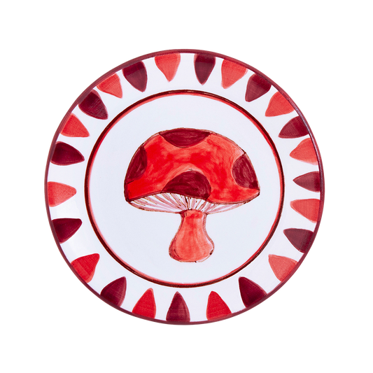 Mushroom Hand-Painted Bordeaux Ceramic Dessert Plate