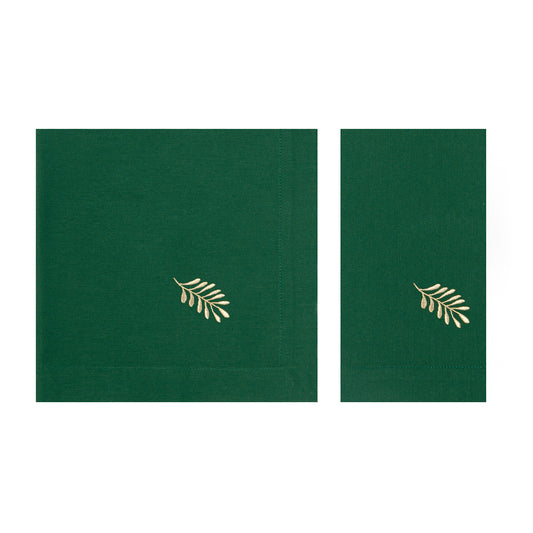 Embroidered Leaf Green Napkins