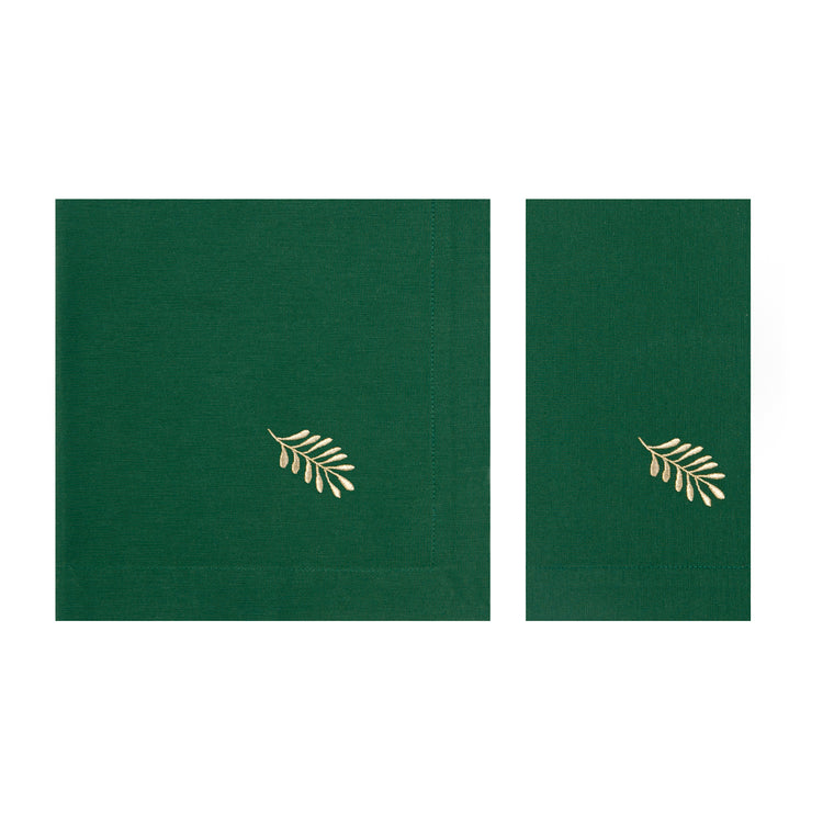 Embroidered Leaf Green Napkins