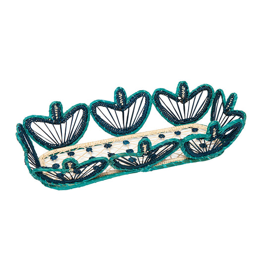 Blossom Handwoven Blue Rectangular Basket