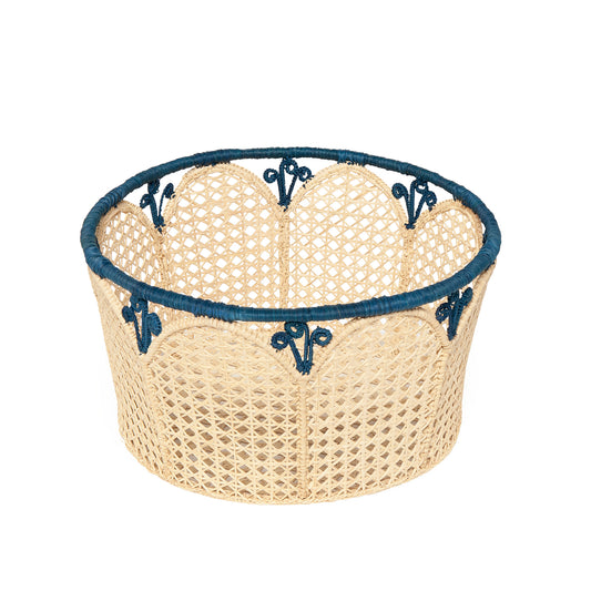 Art Deco Handwoven Blue Basket