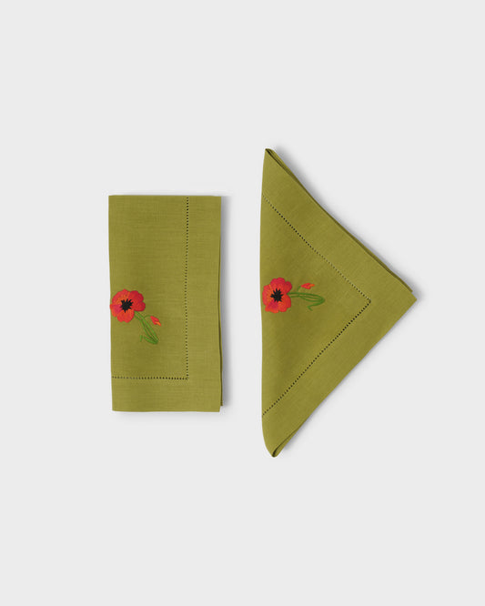 Set of 2 Crini & Sophia Poppy Green Napkins