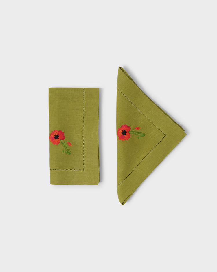 Set of 2 Crini & Sophia Poppy Green Napkins