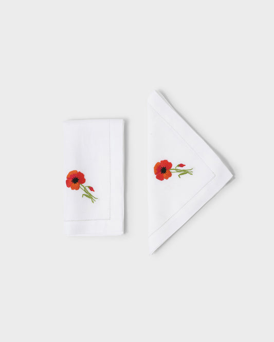 Set of 2 Crini & Sophia Poppy White Napkins