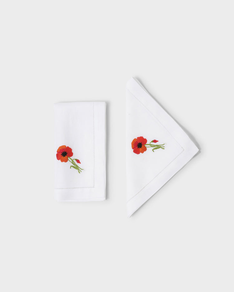 Set of 2 Crini & Sophia Poppy White Napkins