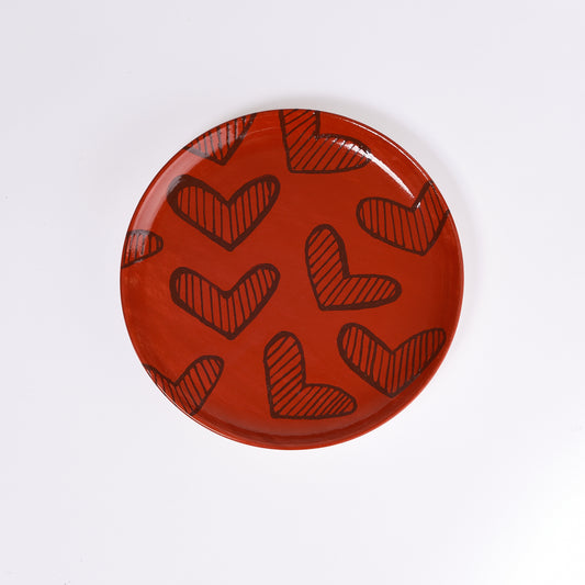 Hearts Hand-Painted Red Ceramic Dinner Plate