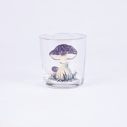 Set of 4 Mushroom Hand-Painted Purple Tumbler Glass