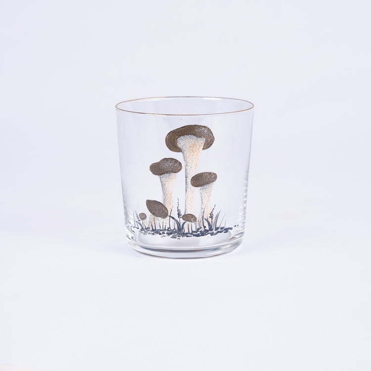 Set of 4 Mushroom Hand-Painted Olive Tumbler Glass