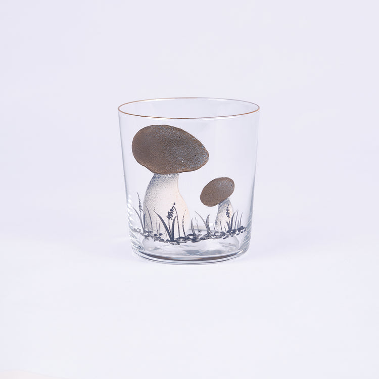 Set of 4 Mushroom Hand-Painted Olive Tumbler Glass