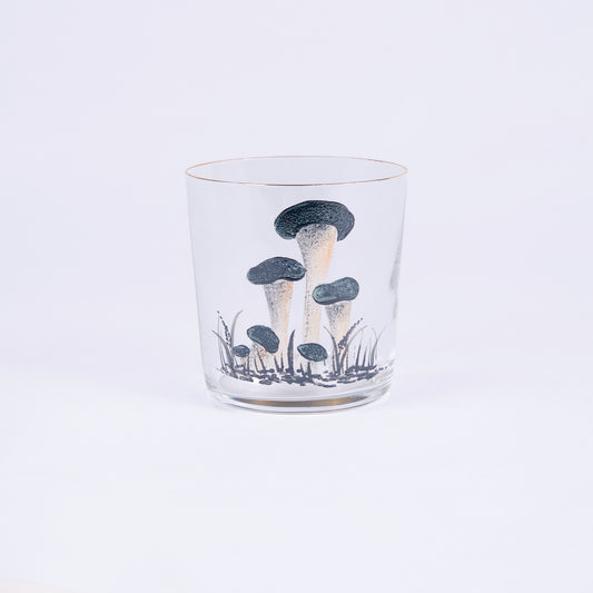 Set of 4 Mushroom Hand-Painted Dark Green Tumbler Glass