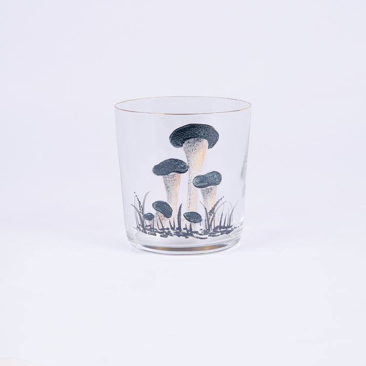 Set of 4 Mushroom Hand-Painted Dark Green Tumbler Glass