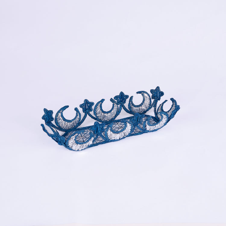 Moon Handwoven Blue & Silver Rectangular Basket