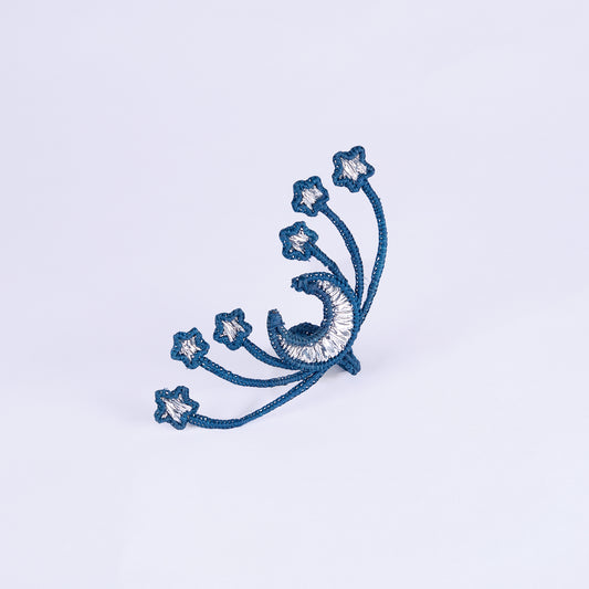 Set of 2 Moon Handwoven Blue & Silver Napkin Ring