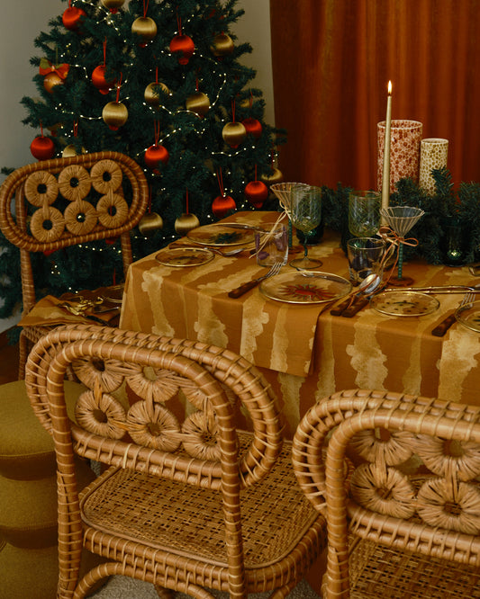 Tie-Dye Ochre Linen Tablecloth